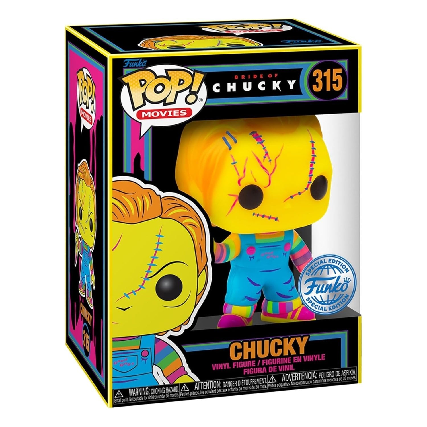 Funko Pop! Chucky (Boneco Assassino) 315 (Exclusive Edition Black Light) - Geek Plus