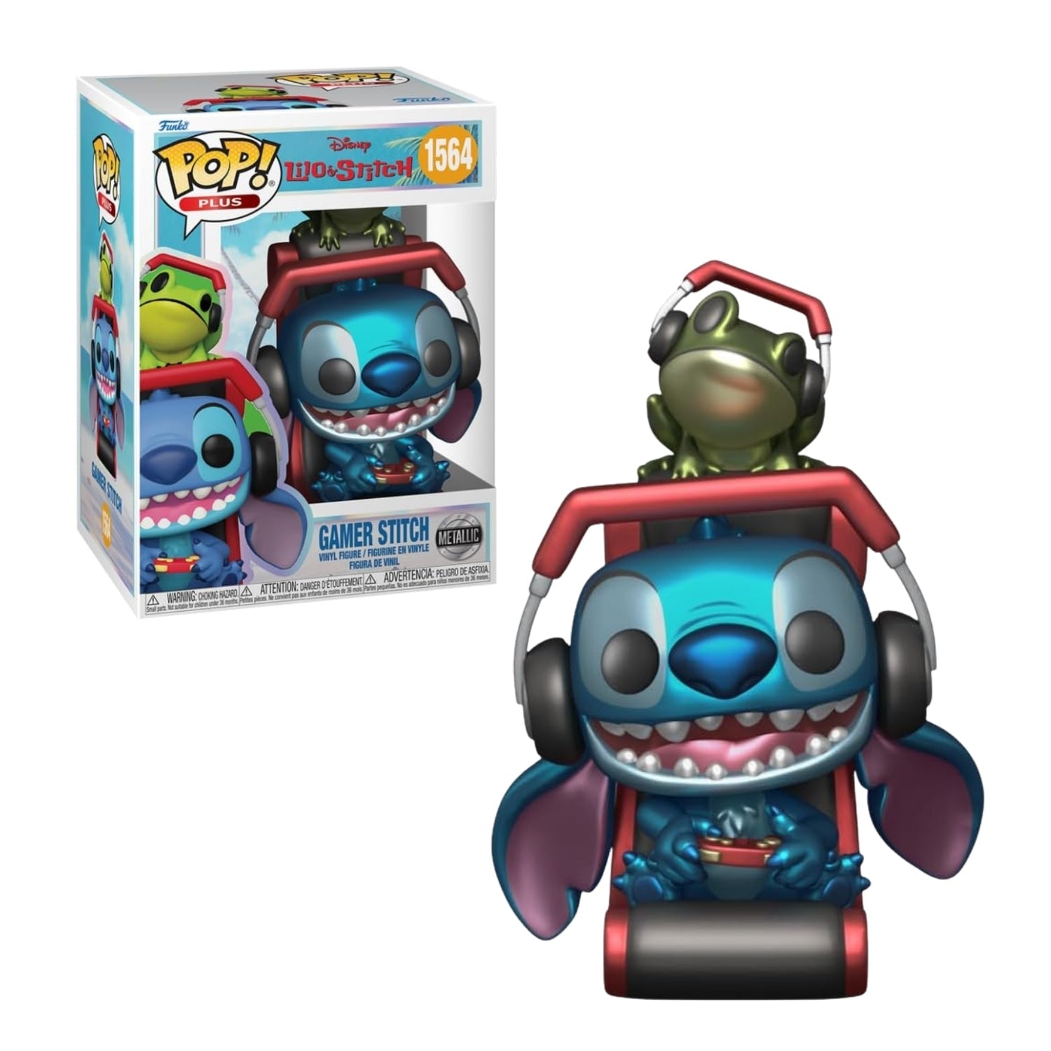 Funko Pop! Gamer Stitch (com Video Game e Fone de ouvido) 1564 (Metallic) - Disney Lilo & Stitch - Geek Plus