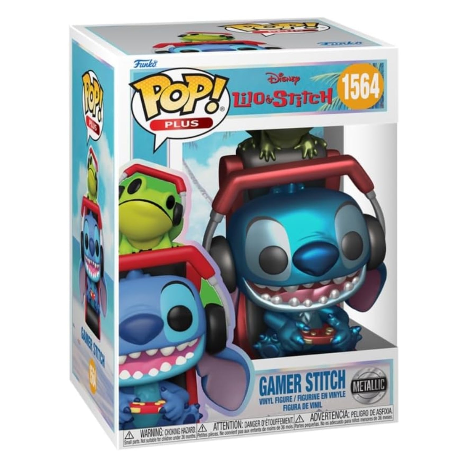 Funko Pop! Gamer Stitch (com Video Game e Fone de ouvido) 1564 (Metallic) - Disney Lilo & Stitch - Geek Plus